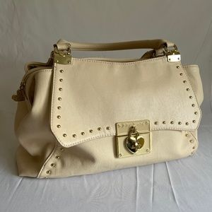 Betsey Johnson Cream and Gold Studded Satchel